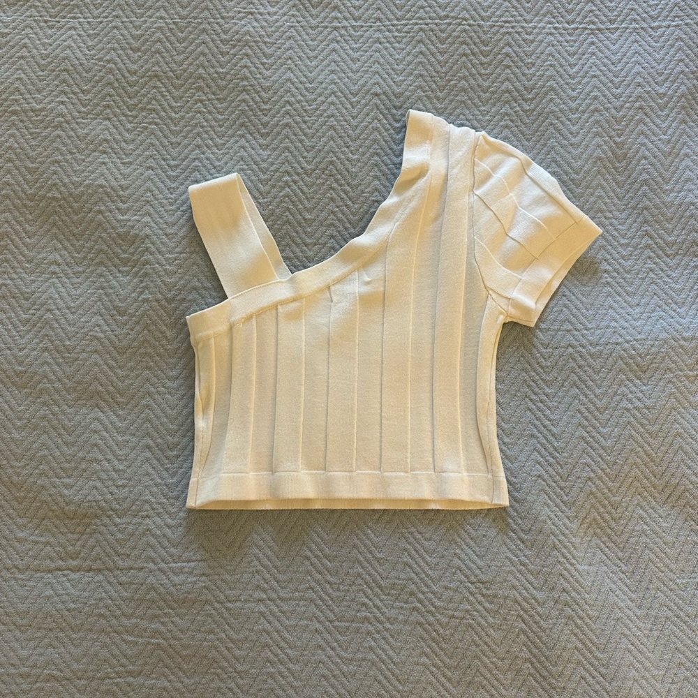 Cream Ribbed Women's Top - Picture 3 of 3